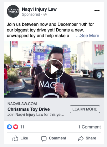Naqvi Facebook post for Christmas Toy Drive