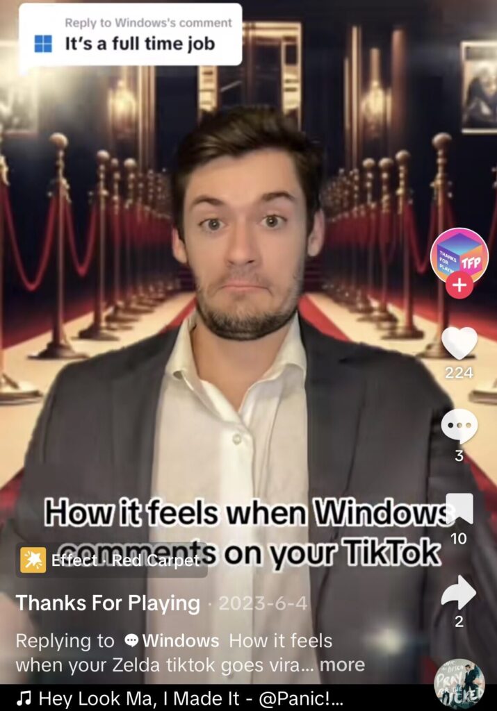 Screenshot of user's video response to Windows' comment