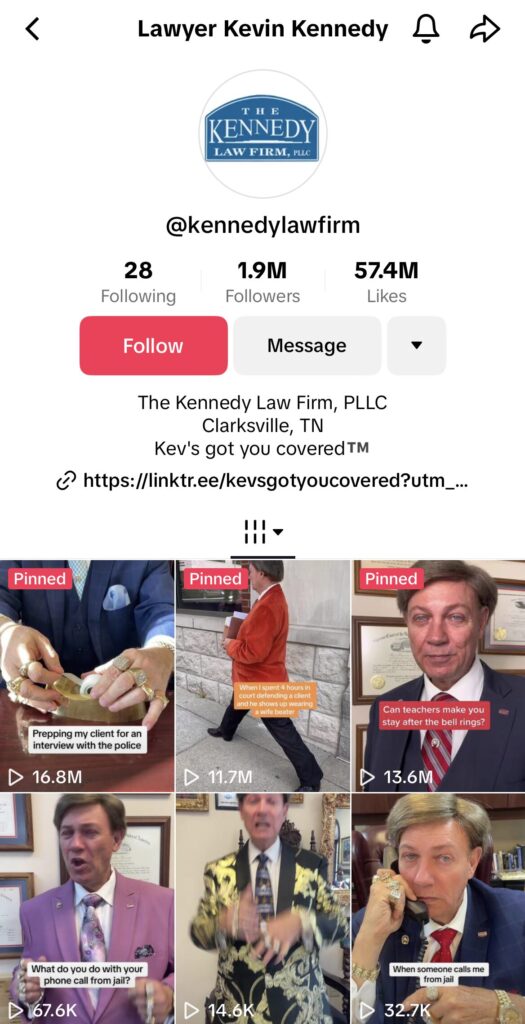 Screenshot of Kennedy Law Firm TikTok profile