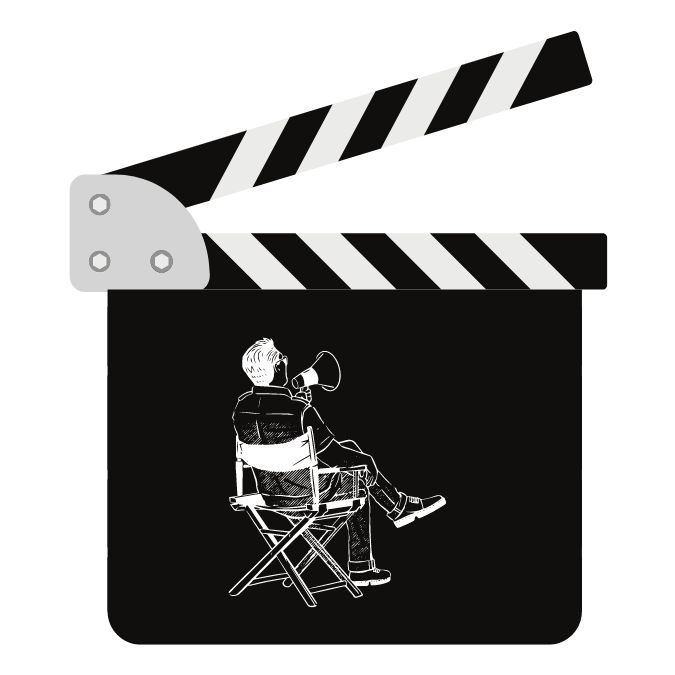 decorative image of movie director and movie clapper