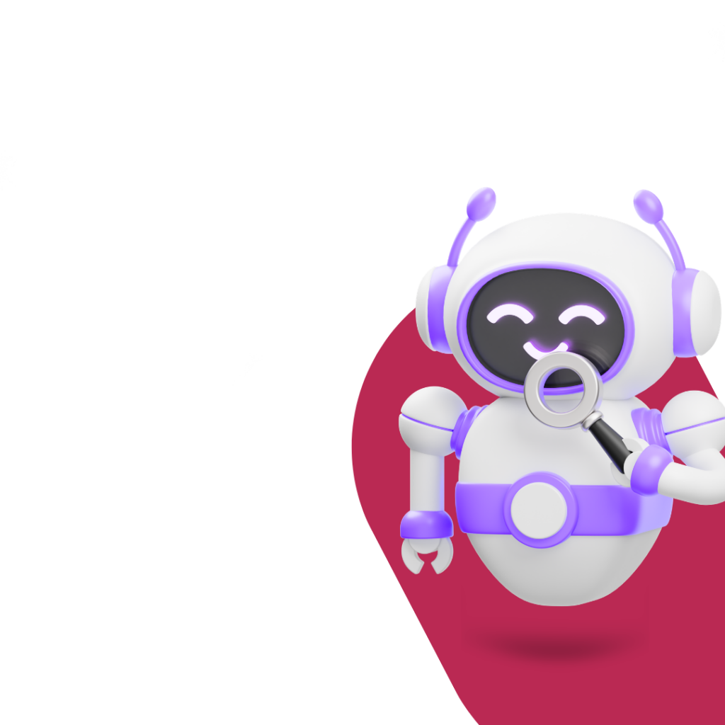 decorative image of an AI bot with a magnifying glass